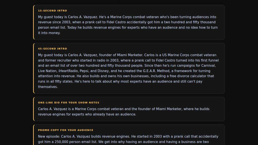 Preview of the podcast guest sheet